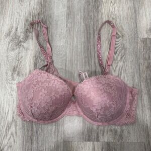 Victorias Secret Dream Angels Pink Lace Shine Strap Bra 36D Rhinestone 419888